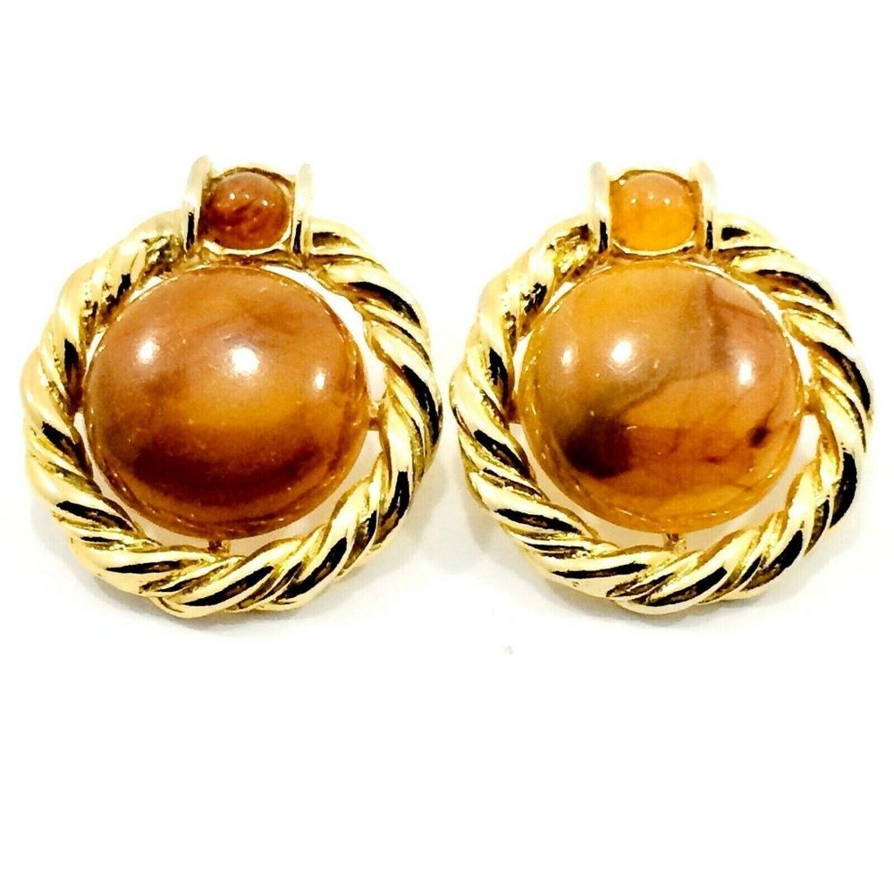 Vintage Gold Tone Sparkling Amber Pierced Post Ear